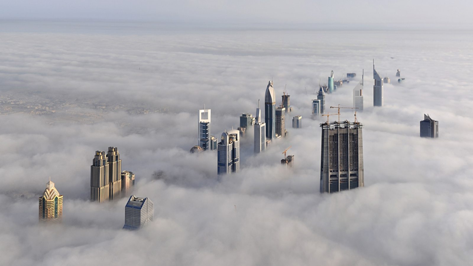 Edificios bajo la niebla