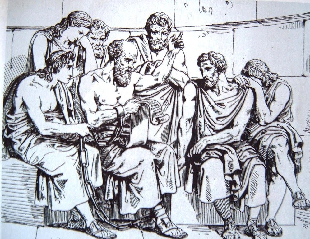 Socrates y sus discipulos grabado segun pintura de Pinelli